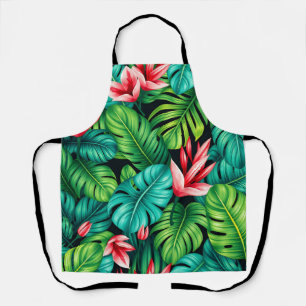 Tropical Monstera Heliconia Jungle Pattern Apron