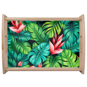 Tropical Monstera Heliconia Jungle Pattern Serving Tray