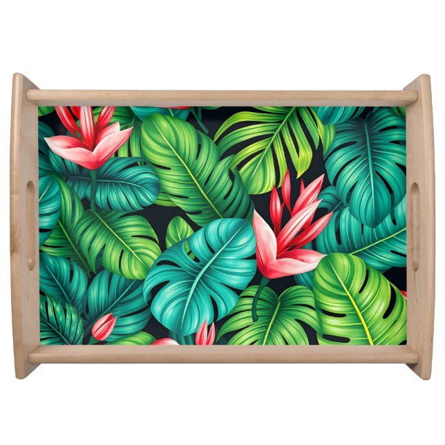 Tropical Monstera Heliconia Jungle Pattern Serving Tray (Front)