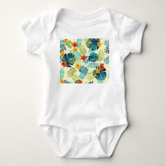 Tropical Monstera Hibiscus Summer Pattern Baby Bodysuit
