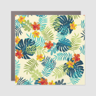 Tropical Monstera Hibiscus Summer Pattern Car Magnet