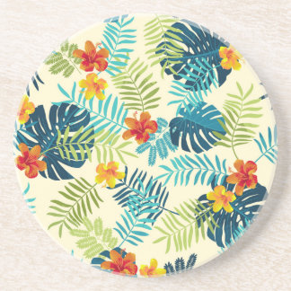 Tropical Monstera Hibiscus Summer Pattern Coaster