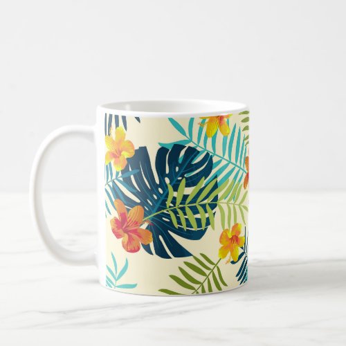 Tropical Monstera Hibiscus Summer Pattern Coffee Mug