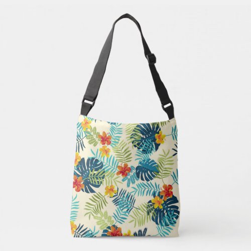 Tropical Monstera Hibiscus Summer Pattern Crossbody Bag