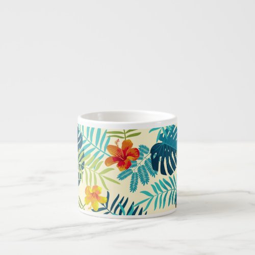 Tropical Monstera Hibiscus Summer Pattern Espresso Cup