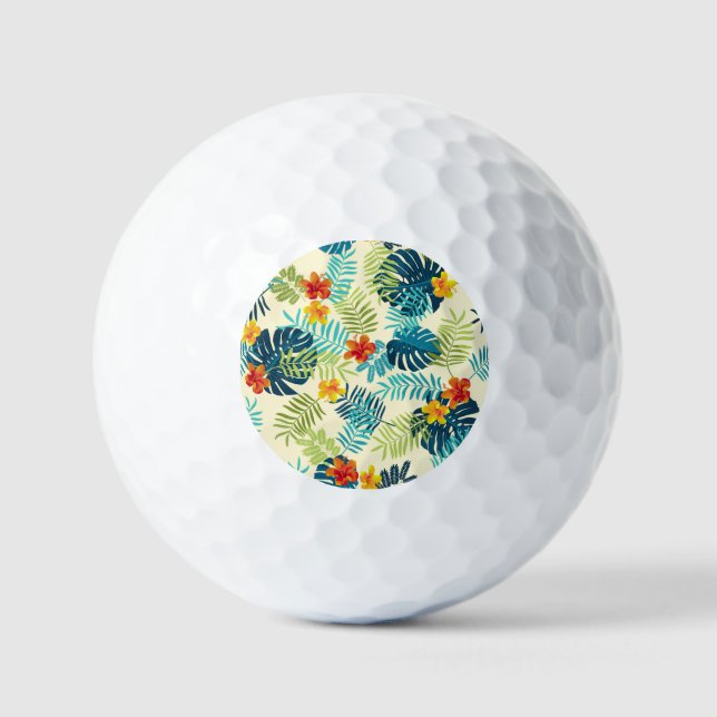 Tropical Monstera Hibiscus Summer Pattern Golf Balls (Front)