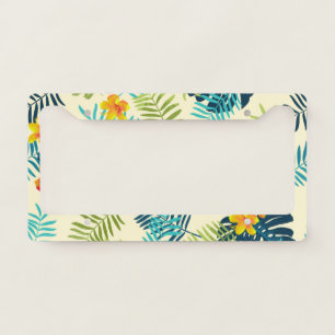 Tropical Monstera Hibiscus Summer Pattern License Plate Frame