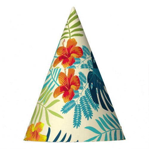 Tropical Monstera Hibiscus Summer Pattern Party Hat