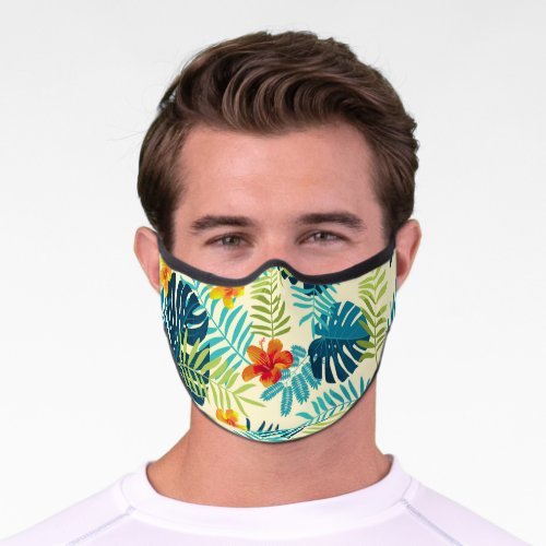 Tropical Monstera Hibiscus Summer Pattern Premium Face Mask