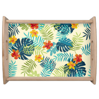 Tropical Monstera Hibiscus Summer Pattern Serving Tray