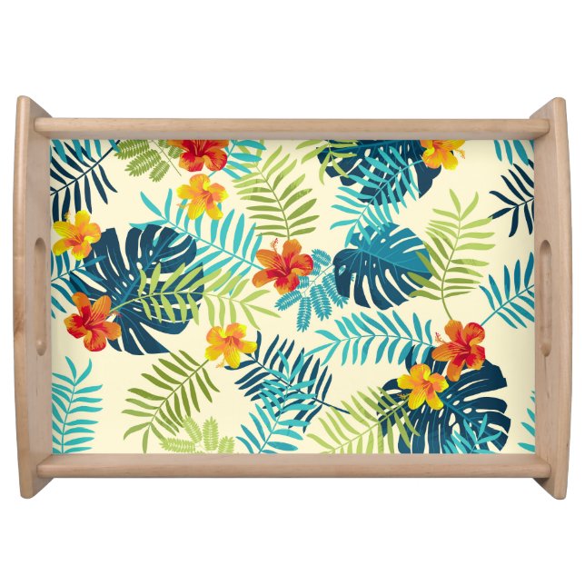 Tropical Monstera Hibiscus Summer Pattern Serving Tray (Front)