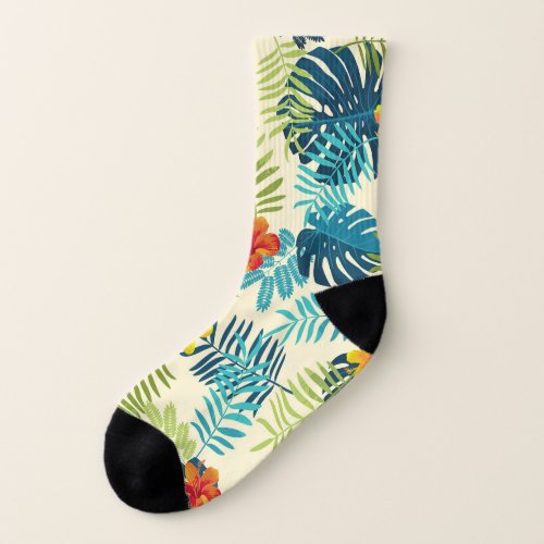 Tropical Monstera Hibiscus Summer Pattern Socks