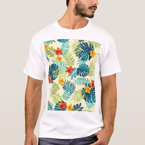 Tropical Monstera Hibiscus Summer Pattern T_Shirt