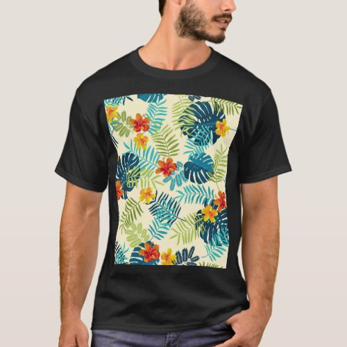 Tropical Monstera Hibiscus Summer Pattern T_Shirt