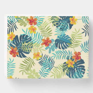 Tropical Monstera Hibiscus Summer Pattern Wooden Box Sign