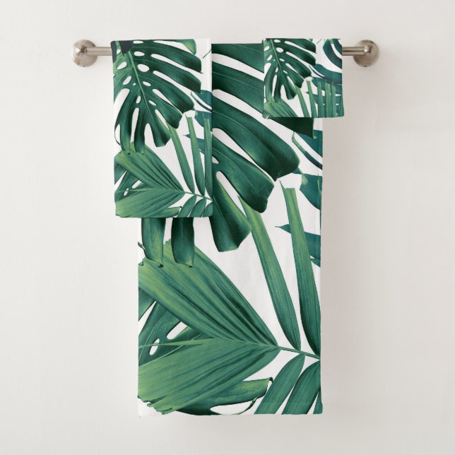 Tropical Monstera Jungle Leaves 1 Bath Towel Set (Insitu)