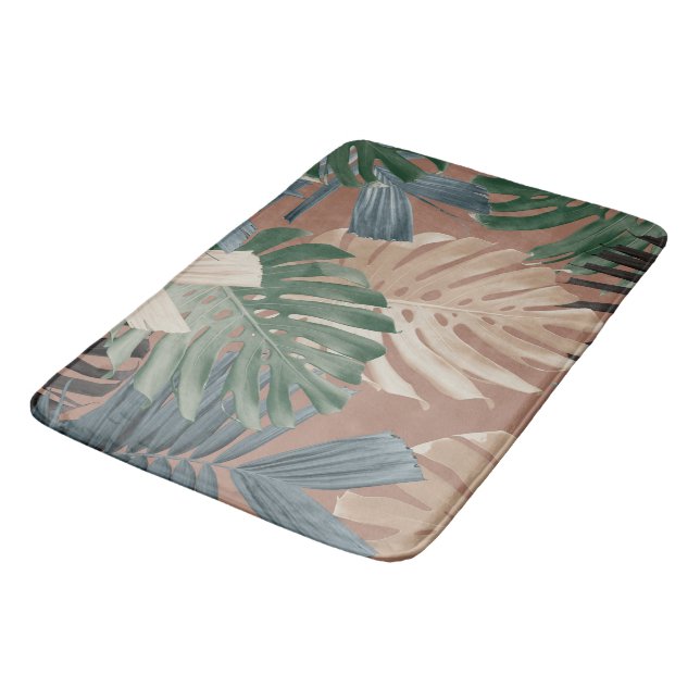 Tropical Monstera Jungle Leaves 2 Bath Mat (Angled)