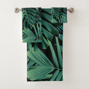 Tropical Monstera Jungle Night Leaves 1 Bath Towel Set