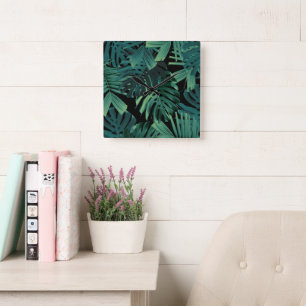 Tropical Monstera Jungle Night Leaves 1 Square Wall Clock