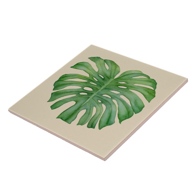 Tropical Monstera Jungle Watercolor Ceramic Tile (Side)
