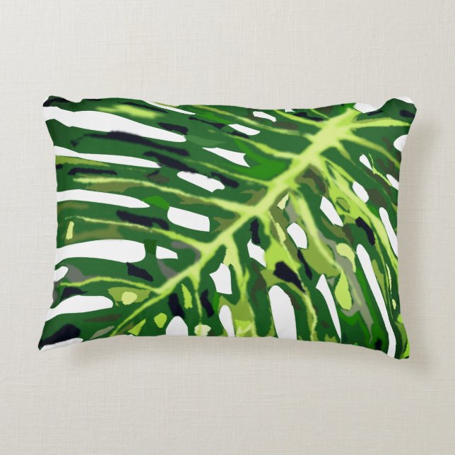 Tropical Monstera Leaf Accent Pillow (Back)