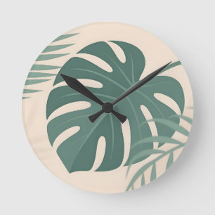 Tropical Monstera Leaf Botanical Serenity Round Clock