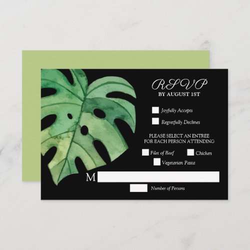 Tropical Monstera Leaf Botanical Wedding RSVP Card