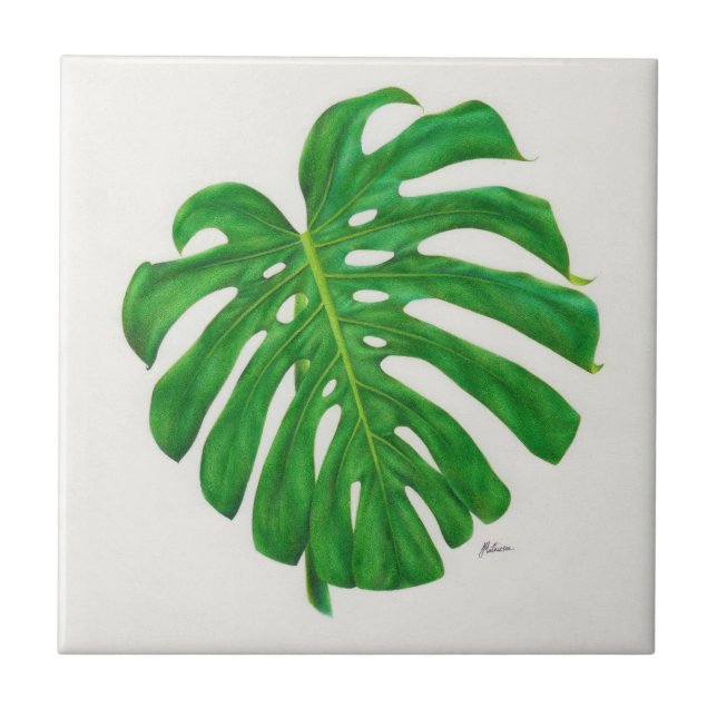 Tropical Monstera Leaf Ceramic Tile (Front)