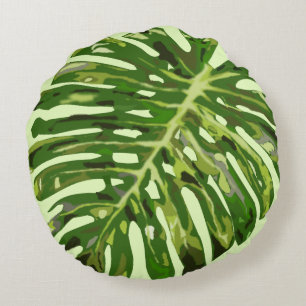 Tropical Monstera Leaf - Choose/add your colors Round Pillow