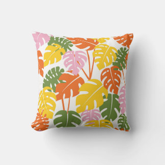 Tropical Monstera Leaf Design Throw Pillow
