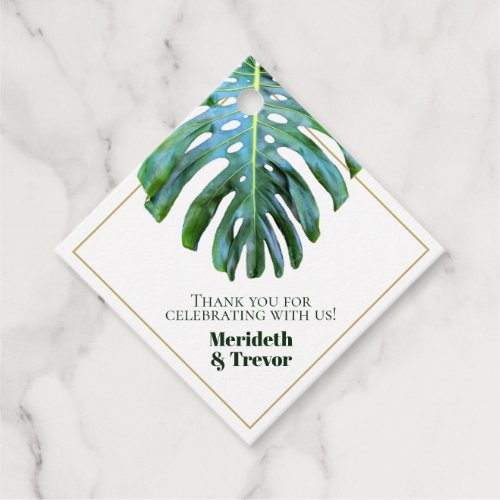 Tropical Monstera Leaf Gold Modern Bold Text Favor Tags