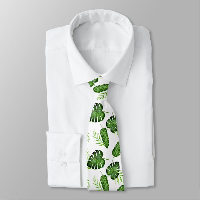 Tropical Monstera Leaf Green Botanical Neck Tie (Tied)