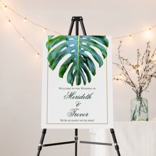 Tropical Monstera Leaf Green Gold Elegant Beach Foam Board