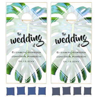 Tropical Monstera Leaf Greenery Wedding Cornhole Set