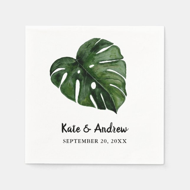 Tropical Monstera Leaf | Greenery Wedding Napkins (Front)
