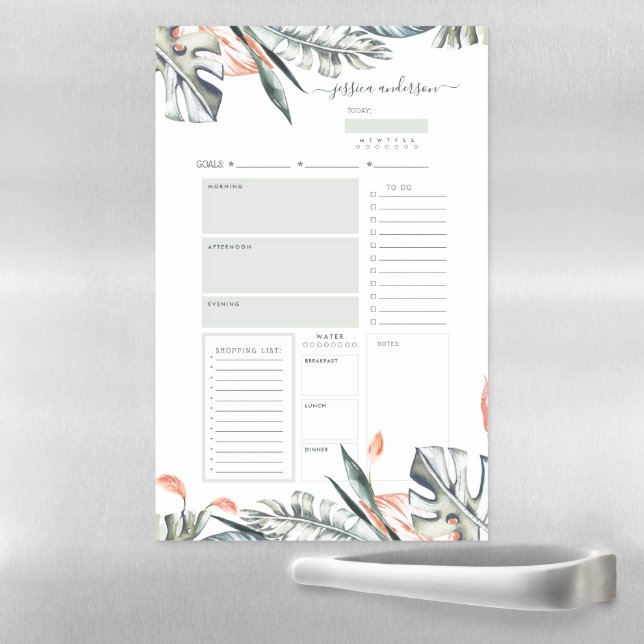 Tropical Monstera Leaf | Meal Planner Personalized Magnetic Dry Erase Sheet (In Situ)