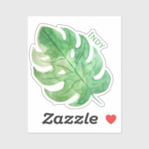 Tropical Monstera Leaf Name Tag Vinyl Sticker