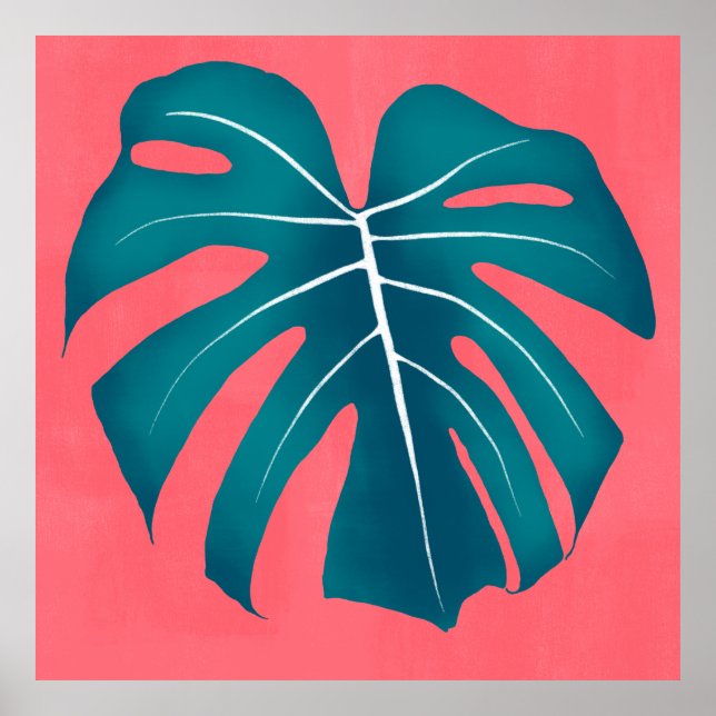 Tropical Monstera Leaf on Pink   Poster (Front)