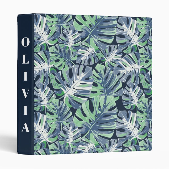 Tropical Monstera Leaf Pattern 3 Ring Binder (Front/Spine)