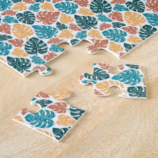 Tropical Monstera Leaf Pattern – Colorful Nature P Jigsaw Puzzle