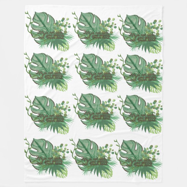 Tropical Monstera Leaf Pattern Fleece Blanket (Front)