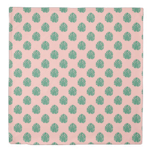 Tropical Monstera Leaf Pattern in Pink and Green  Duvet Cover