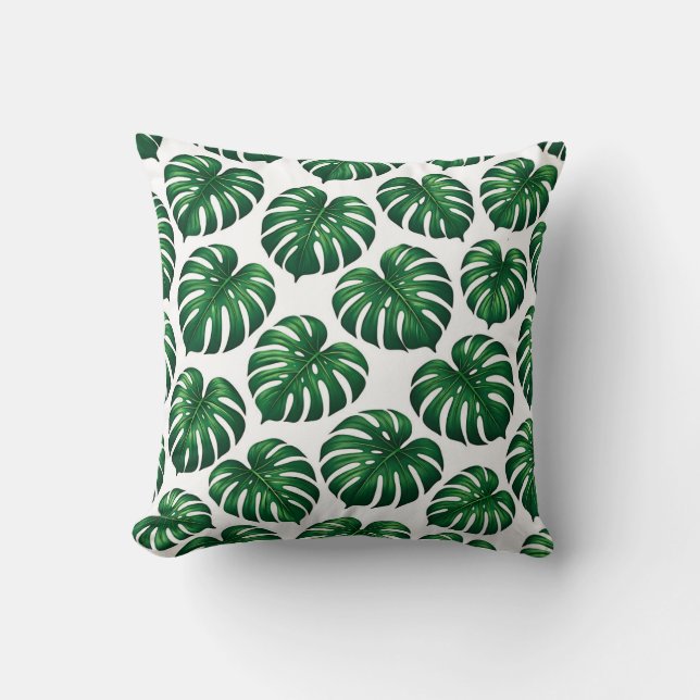 Tropical Monstera Leaf Pattern Throw Pillow (Front)