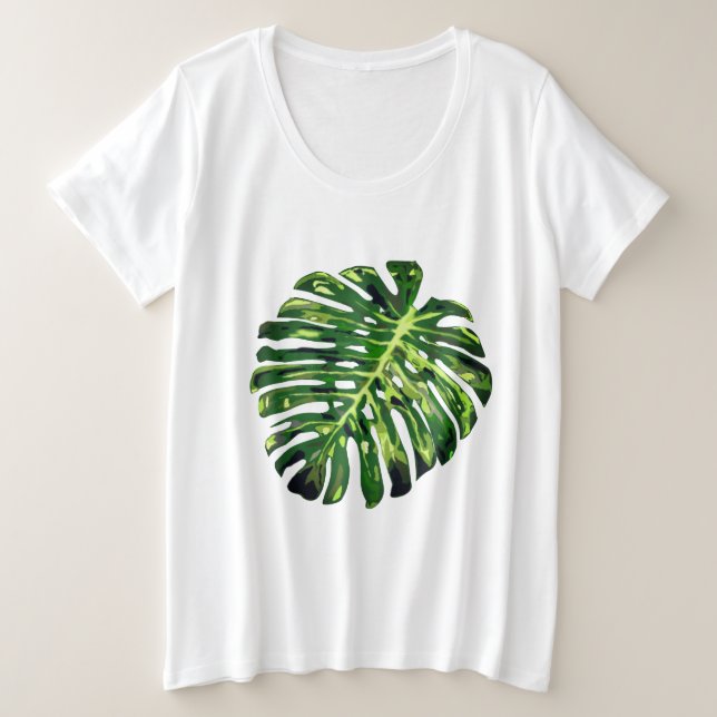 Tropical Monstera Leaf Plus Size T-Shirt (Design Front)