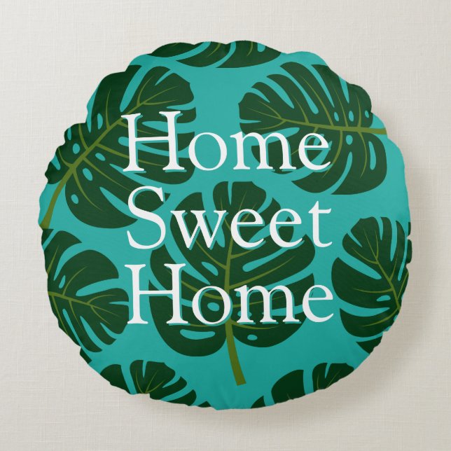 Tropical Monstera leaf print custom round throw Pillow (Front)