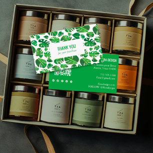 Tropical Monstera Leaf QR Code Social Icons Thanks Business Card