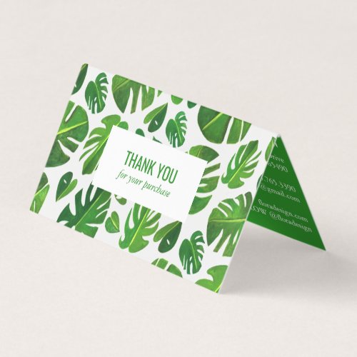 Tropical Monstera Leaf QR Code Social Icons Thanks Business Card