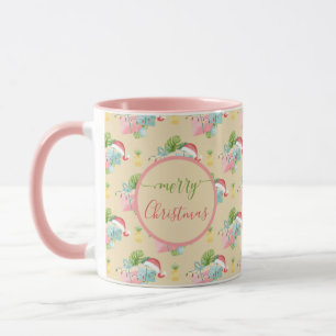 Tropical Monstera Leaf Santa Hat Christmas Present Mug