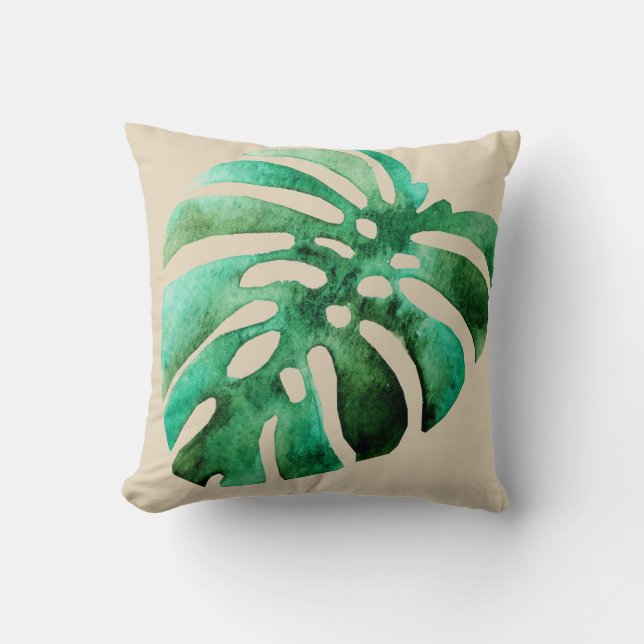 Tropical Monstera Leaf Throw Pillow (Front)