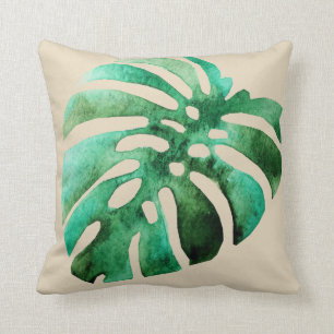 Tropical Monstera Leaf Throw Pillow